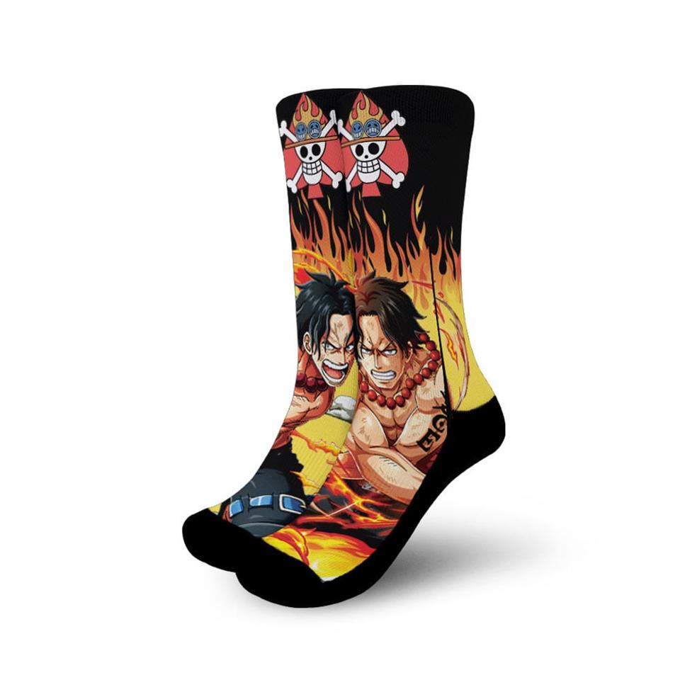 Ace One Piece Flames Style Anime Socks